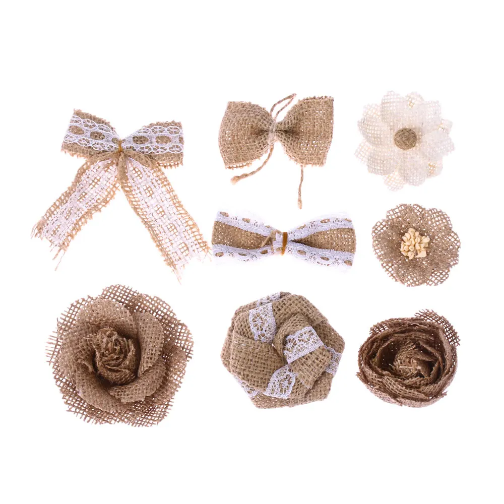 7 стилей джутовый из мешочной ткани цветы нашивка на одежду для одежды ручной работы искусственная Роза декор для рождественской вечеринки