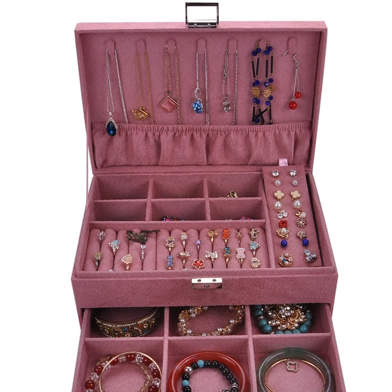 

Fashion Velvet Jewelry Box Multi-Layer Earring Storage Box 2 Layer Jewelry Storage Box High-End Suitcase