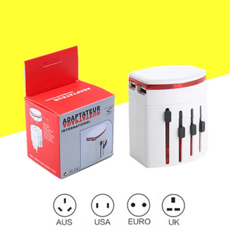

AC100V-250V 10A Универсальный адаптер питания для путешествий с двумя USB-портами DC5V 1A US UK EU AU/CNY розетка для преобразования зарядного устройства