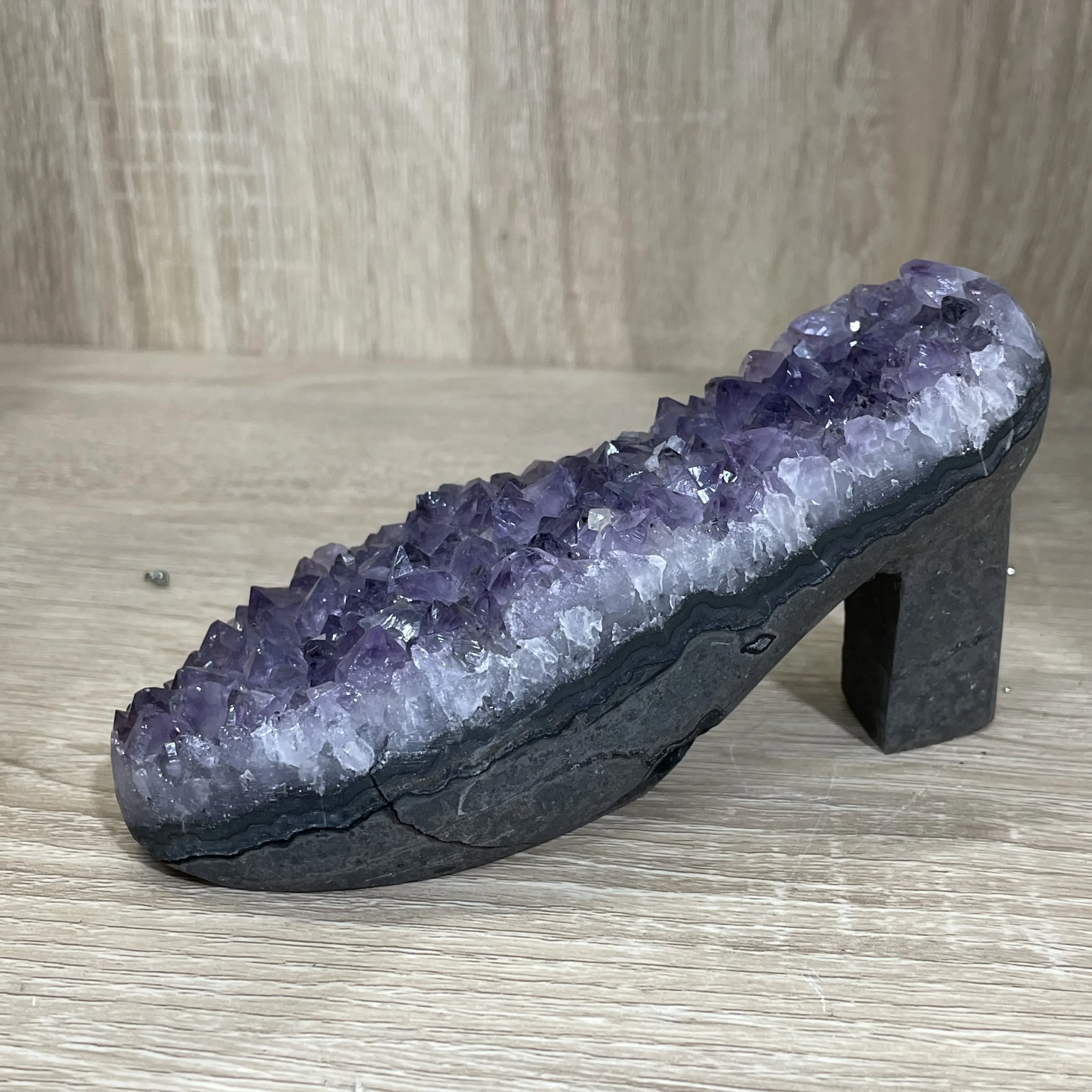 Natural Raw Amethyst Butterfly High-Heeled Shoes Quartz Purple Crystal Cluster Healing Specimen ornaments