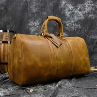 men vintage crazy horse leather travel bag big real leather weekend bag zip around cow leather duffle bag hand luggage bag