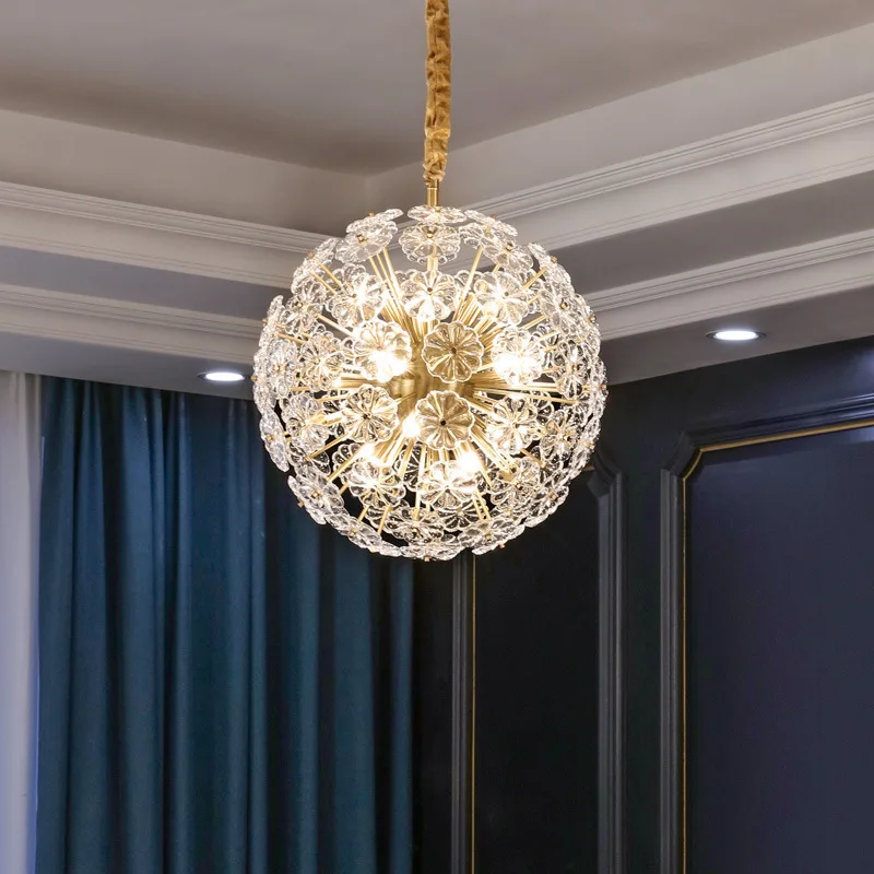 

Modern Glass Flower Round Chandelier Living room Copper Petal Semicircular Ceiling Lamp Bedroom Dining room Lamp