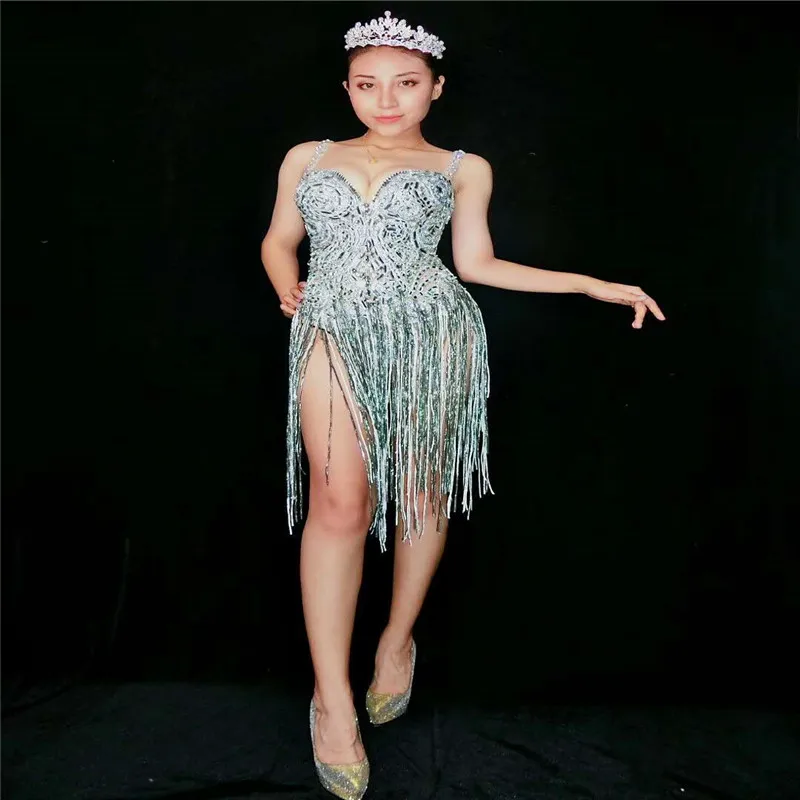 

X22 костюмы для бальных танцев, сценические костюмы, боди с кисточками, блестящий короткий комбинезон с кристаллами, одежда без рукавов с бри...