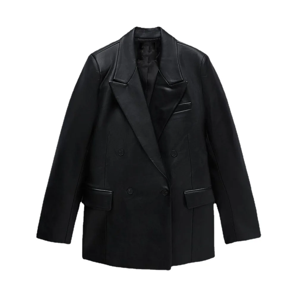 2021 Long PU Faux Leather Blazers Women Leather Jacket Coat Brand New Women's Jackets Outerwear Ladies Coats Female Leather Suit