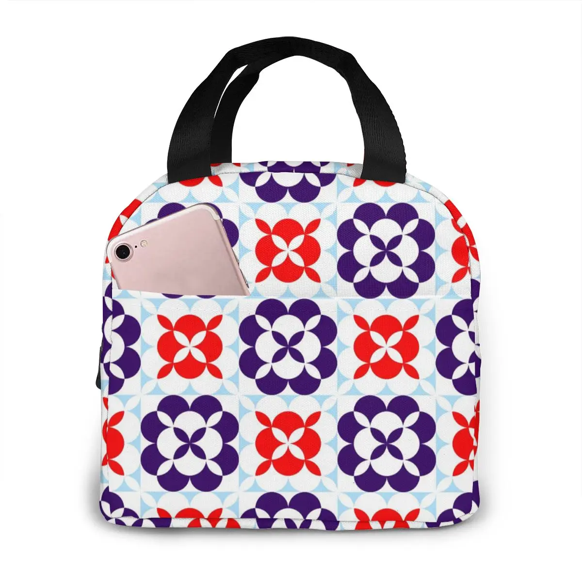 

Clamshell Blocks Quilt Cooler Bag Portable Zipper Thermal Lunch Bag Convenient Lunch Box Tote Food Bag