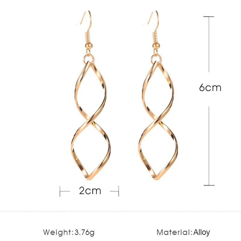 Модные геометрические изогнутые висячие серьги в форме спирали для женщин