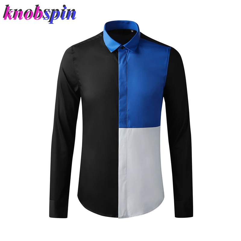

Мужская рубашка из 100% чистого хлопка, брендовая деловая Лоскутная рубашка с длинным рукавом, Повседневная тонкая сорочка размера плюс 3XL, ...