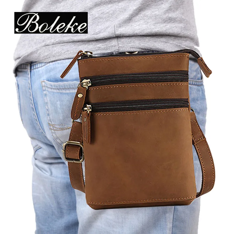 Брендовая мужская Кожаная поясная сумка Crazy Horse через плечо из натуральной кожи