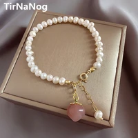 2022new baroque natural pearl pink peach pendant bracelets for woman korean fashion jewelry elegant and sweet charm bracelet