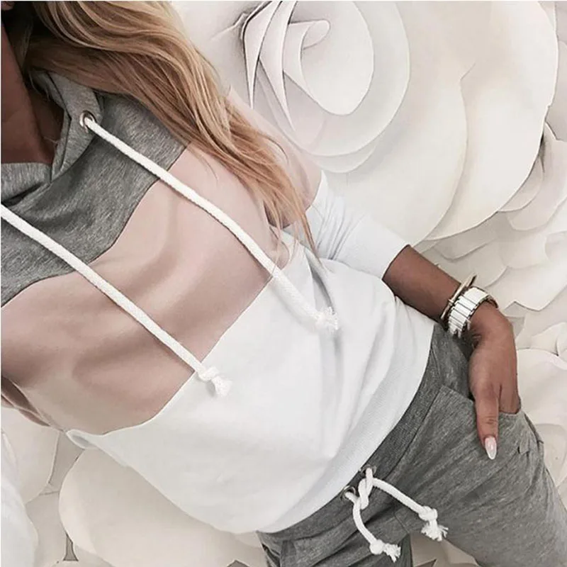 

NEW Women Hoodies 2021 Net Red Women's New Korean Color Block Splicing Long Sleeve Casual Hoodie Set