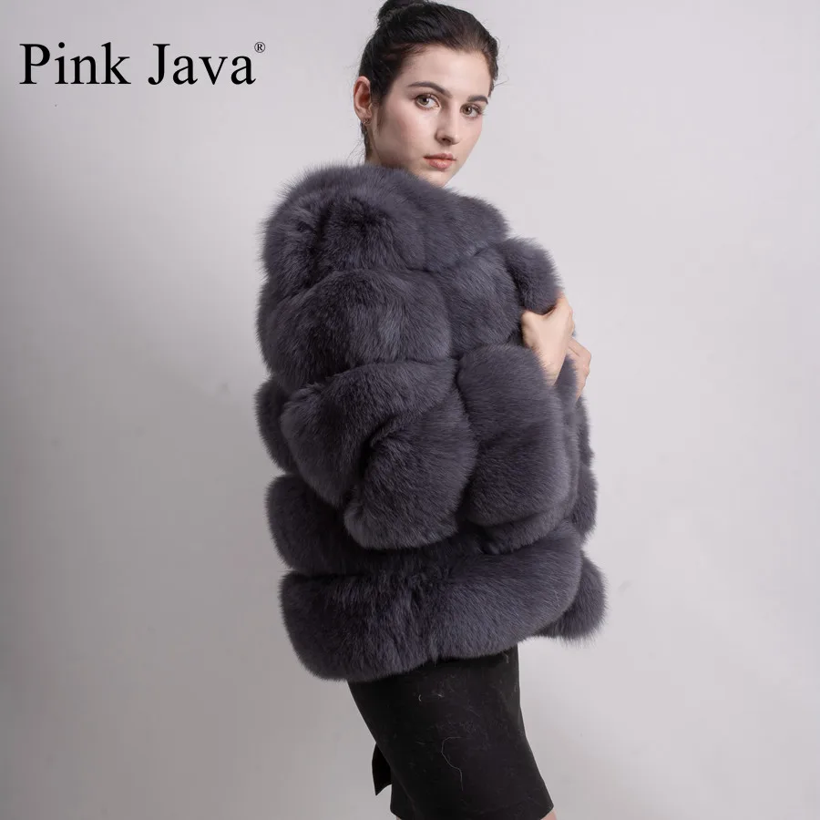Розовая java QC8081 новая модель женская шуба из натурального Лисьего меха с длинными рукавами зимняя модная меховая одежда высокого качества