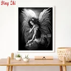 Алмазная 5D картина ангельская девушка, полноразмернаякруглая вышивка, вышивка крестиком, черный и белый цвета, мозаика 3D, Подарочный Декор