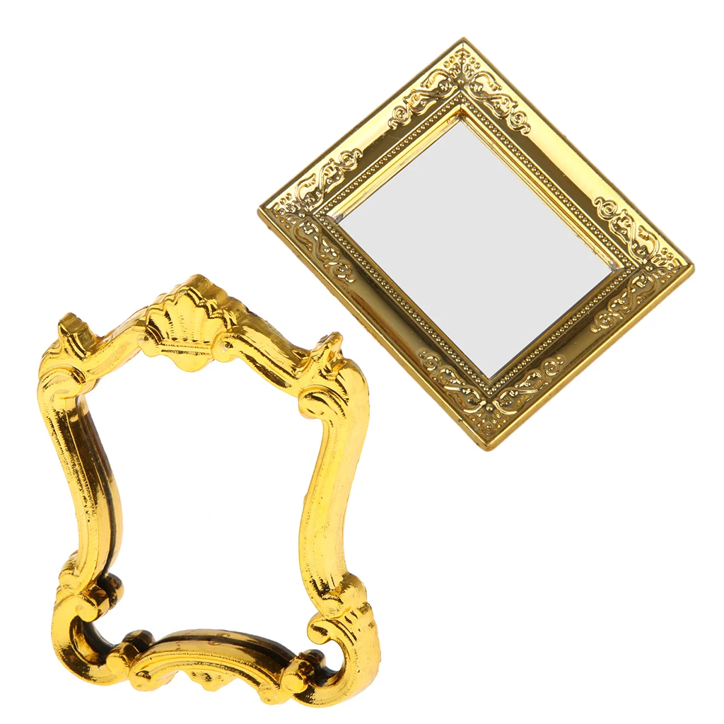 Миниатюрное Золотое зеркало для кукольного домика 2 шт. 1:12 аксессуары спальни или