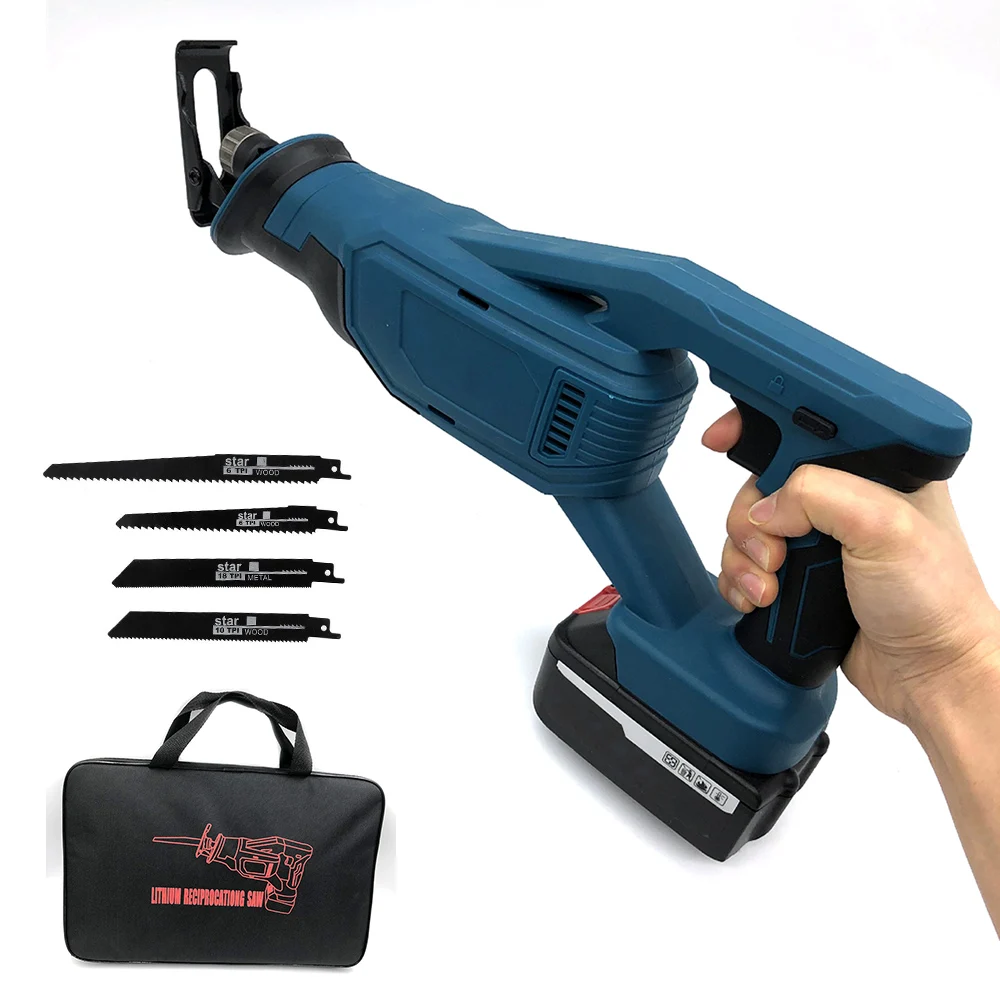 

Cordless Electric Reciprocating Saw Garden Logging Electric Saw Wood Cutting Machine with 1PCS Battery Saber Saw Blade Tool Set