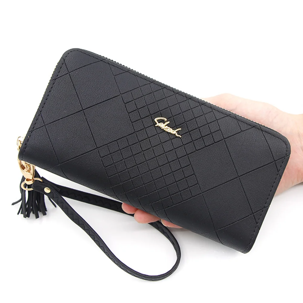 Женский клетчатый кошелек длинный вместительный клатч на молнии с отделением