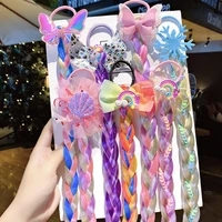 ponytail hair ropes for girls sequin glitter unicorn hair scrunchies new colorful wig pigtail elastic hair rings kids headwear