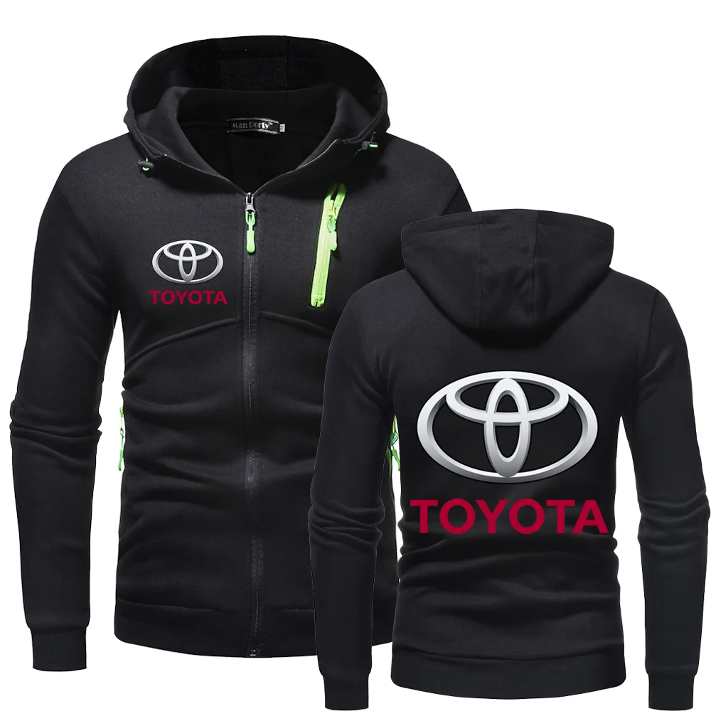 

Мужские осенние удобные хлопковые толстовки унисекс на молнии с логотипом автомобиля Toyota, свитшоты для фитнеса, однотонные флисовые топы с ...