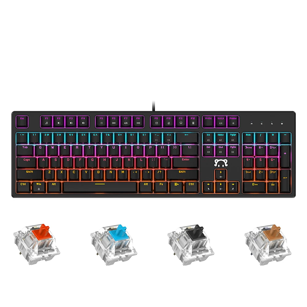 

Механическая клавиатура Проводная игровая клавиатура RGB смешивать с подсветкой 87 104 Anti-ghosting синий и красный цвета переключатель для геймера...