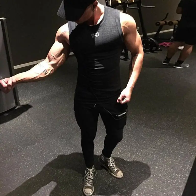 

2021 sports t-shirt men's fitness short sleeve breathable stretch running muscle training suit dog brothers tights summer