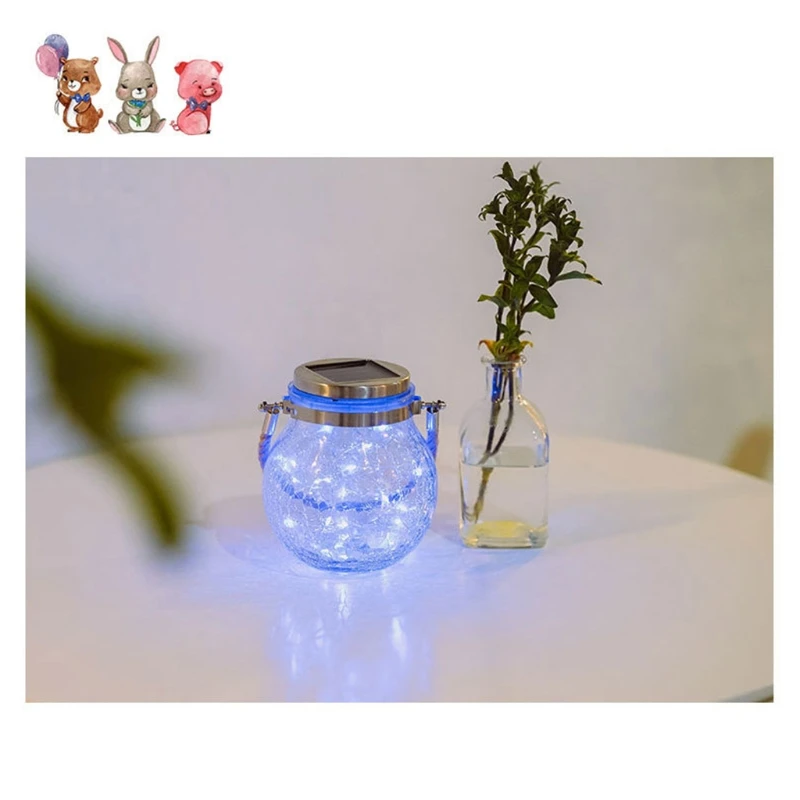 

40JE Hanging Solar Ball Lights Multi-Color Cracked Glass Lights Waterproof Hanging Outdoor Decorative Globe Lights for Garden