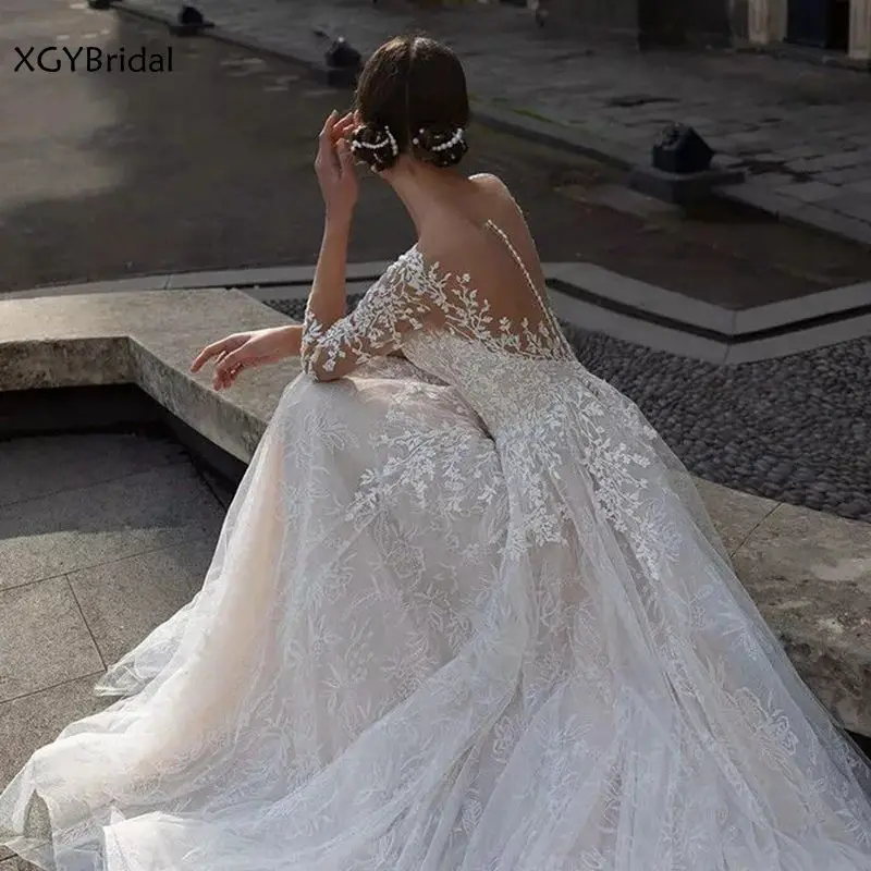 

New Sexy Bride Dress A-Line Lace Wedding Dress Robe de Soire de Mariage Court Train Lace Appliques Sukienki Koktajlowe Vestidos