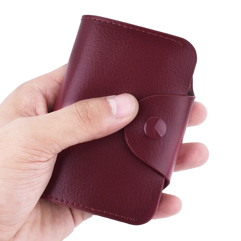 

Simple Genuine Leather Buckle Card Case Holder Wallet Women Housekeeper Coin Card Accordion Credit Card Cover