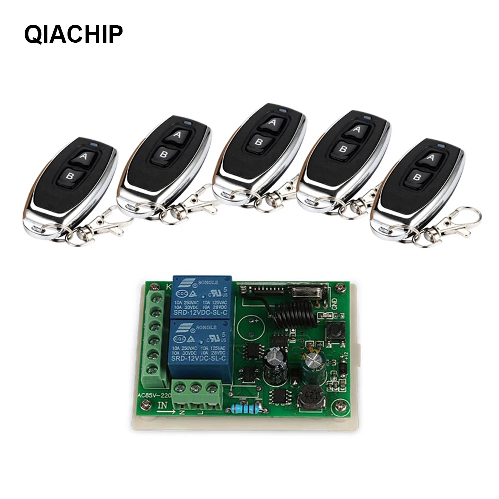 QIACHIP 433 MHz AC 110V 220V Wireless 2CH RF Transmitter Remote Control Switch + RF Relay Receiver For Light Garage Door Opener