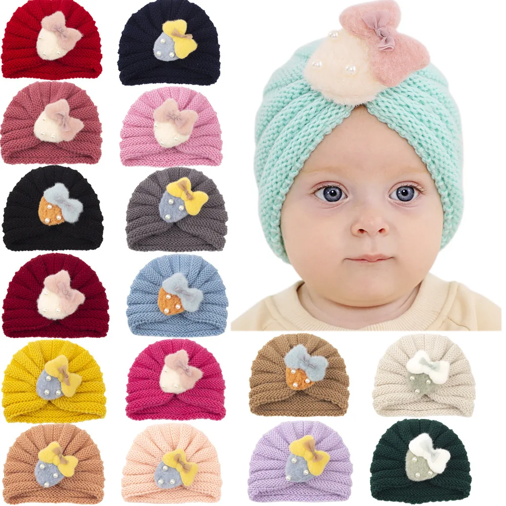 

1PCS 16*15CM Knitted Winter Baby Hat for Girls Candy Color Bonnet infant Baby BeanieTurban Hats Newborn Baby Cap 051