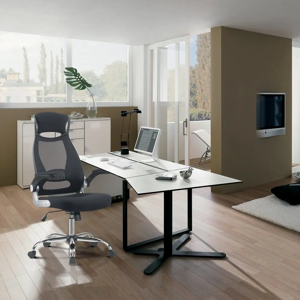 

Office Chair Black Ergonomic Swivel Mesh Task Chair High Back Padded Desk Chair With Foldable Armrest Head Support Luxury