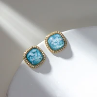 shell fragment stud earrings square blue resin 925 needle sweet design korea stud earrings jewelry for woman trendy ear piercing