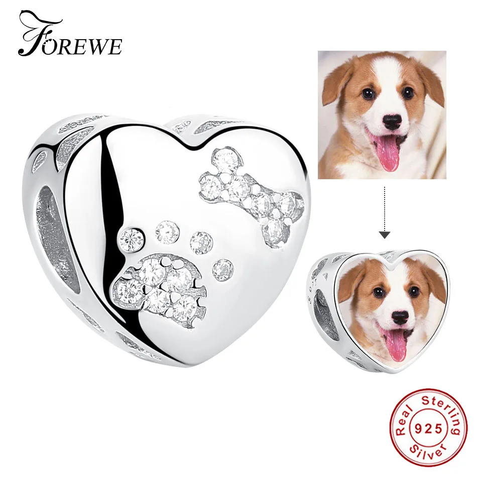 FOREWE 925 пробы Серебряный изготовленный на заказ ПЭТ фото Шарм Бусины Подходит Pandora браслет для женщин личные украшения