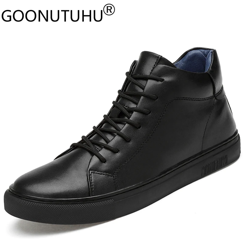 2019 autumn winter fashion men's shoes casual genuine leather male flats sneakers black high top shoe man platform for men |