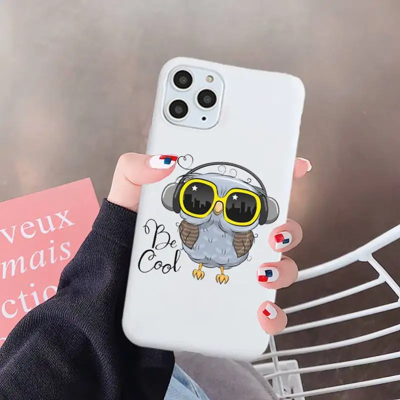 

Cartoon Girl Gifts Cute Owl lovers Phone Case White Candy Color for iPhone 6 7 8 11 12 s mini pro X XS XR MAX Plus