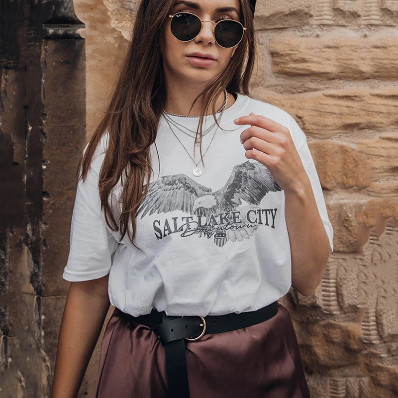 

Brand Stylish Eagle Letter Printing Tshirt Women Casual Short Sleeve France Design 2020Summer Fashion T Shirts 100%Cotton Kawaii