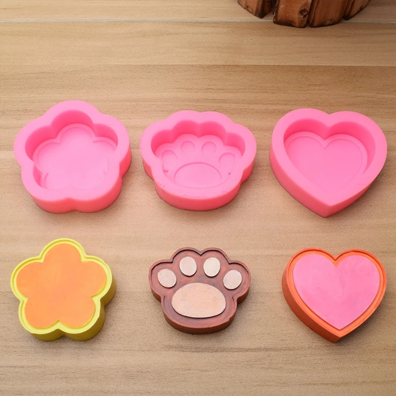 

3Pcs Flower Bear Paw Heart Resin Molds Kit Pet Paw Floral Heart Soap Keychain Pendant Resin Casting Molds Craft Tools