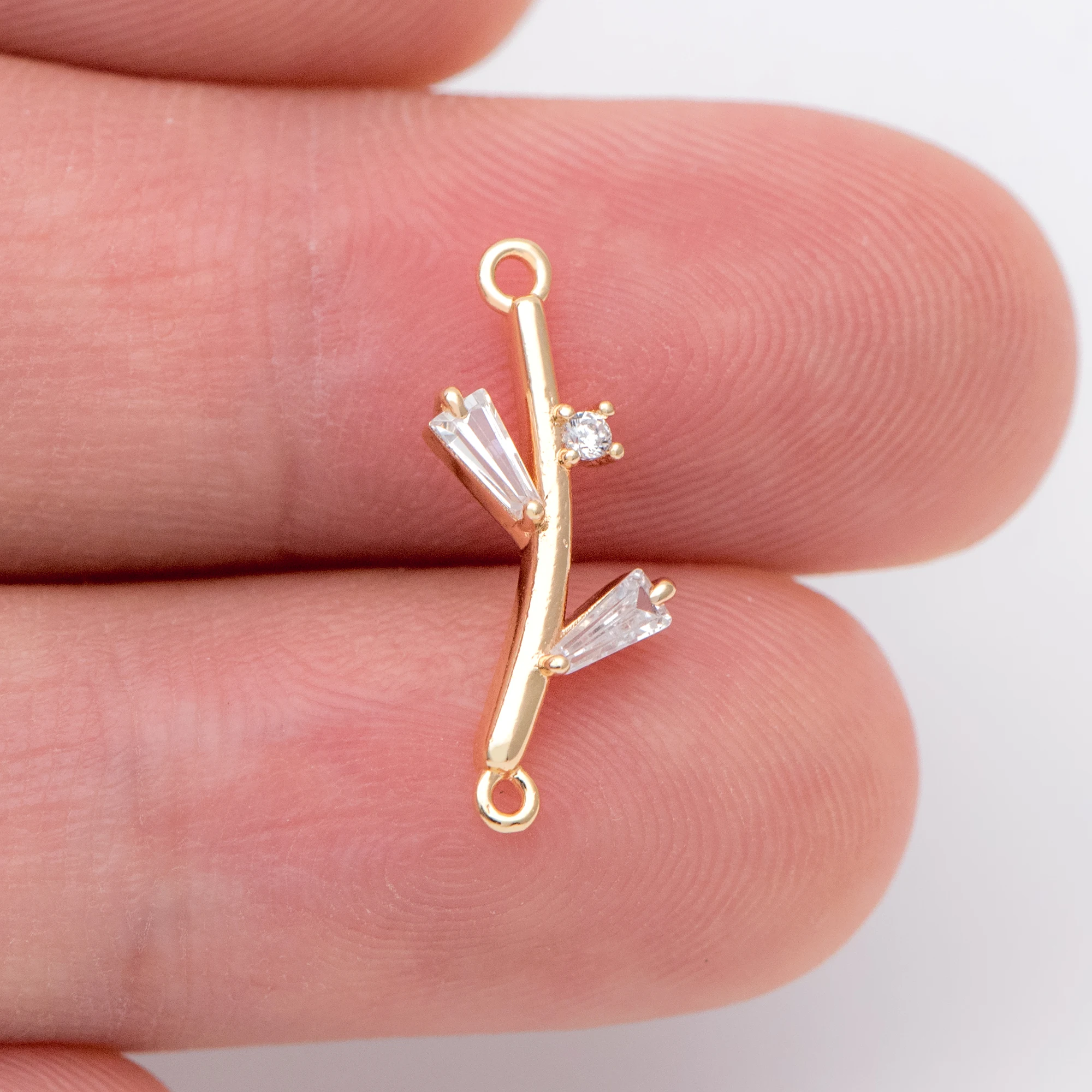 10 шт. выложенные фианитами соединители для ветвей 18x8 мм покрытые золотом из