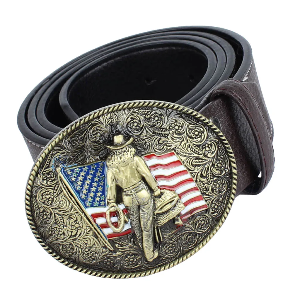 

Vintage Flag & Knight Rider Metal Belt Buckle Leather Strap