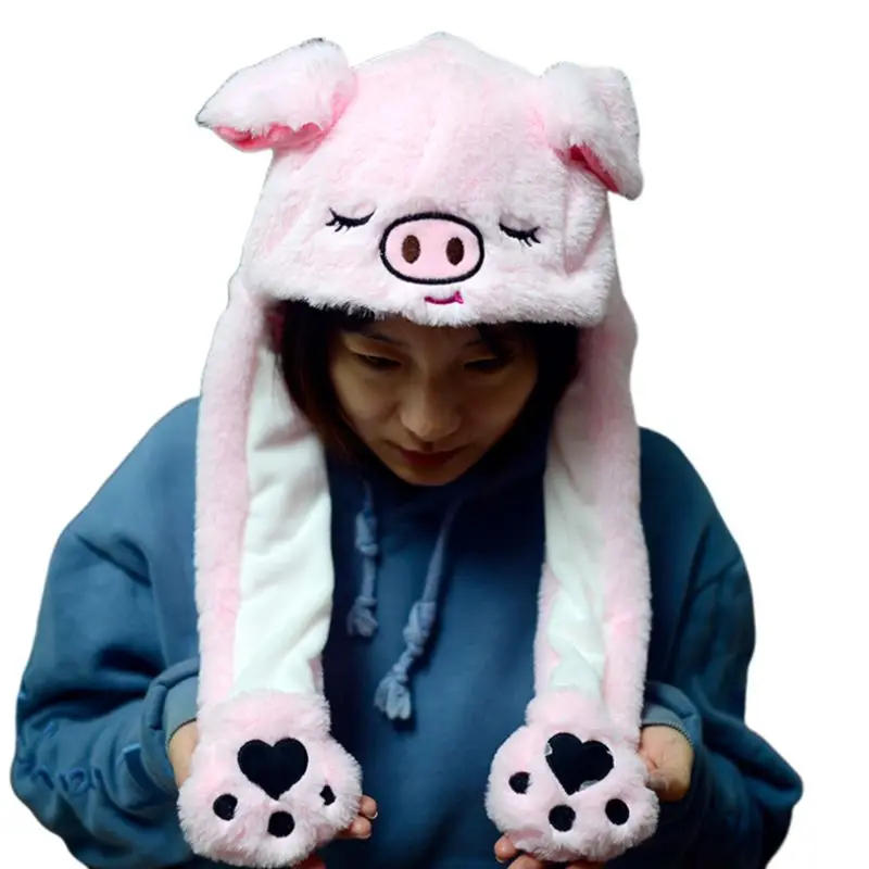 Милая плюшевая шапка в виде мультяшных животных, Kawaii, подушка безопасности, подвижные прыгающие уши, шапка-ушанка с лапами для взрослых и детей