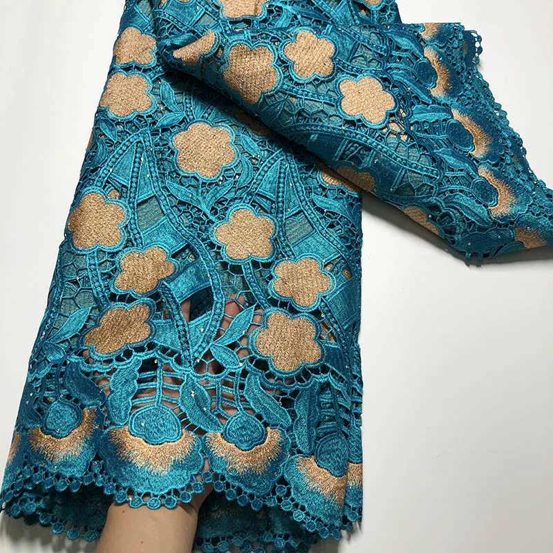 

Новейшая французская африканская швейцарская кружевная ткань, мягкий нигерийский гипюр, Водорастворимая кружевная ткань с камнями для сва...