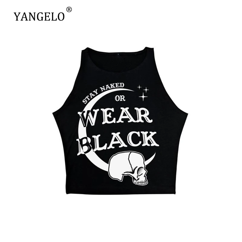 Женский короткий топ без рукавов Yangelo Готическая хлопковая Футболка с принтом