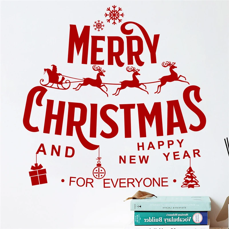 

2022 merry christmas festival wall stickers home decor living room shop window mural art happy new year wall decals vinyl poster