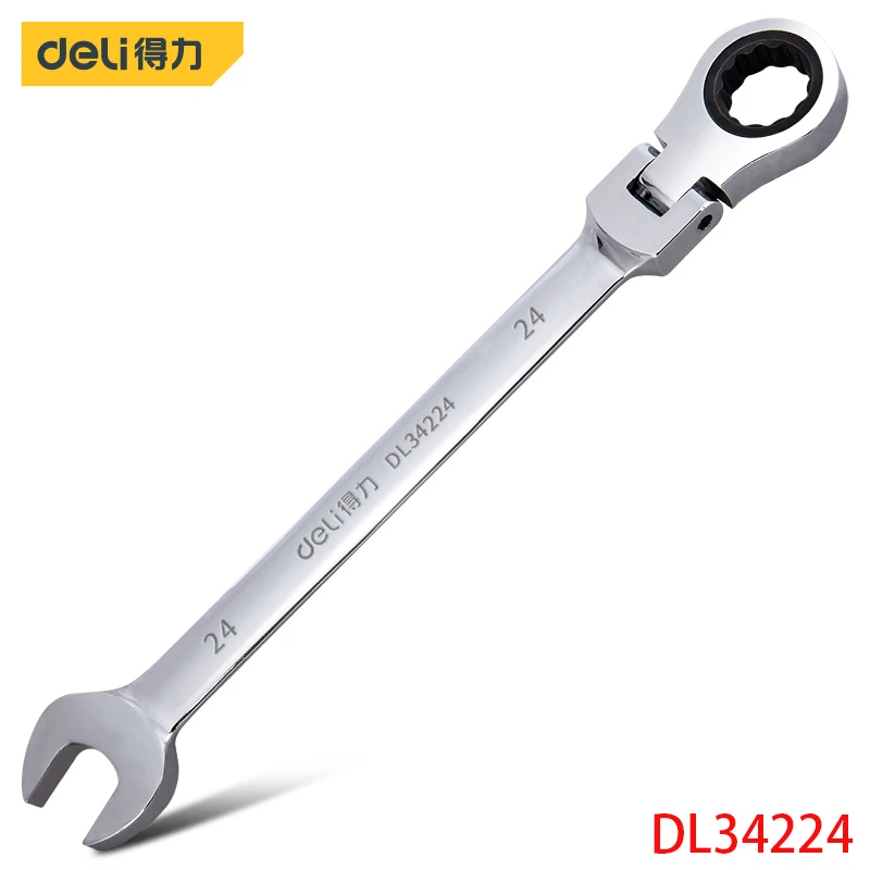 Deli DL34224 Movable Head Combination Wrench Specification 24mm Ratchet WrenchChrome Vanadium Steel Material Hand Tools Polished