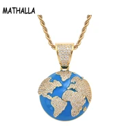 mathalla mens new gold globe pendant necklace with 3mm tennis chain gold silver aaa zircon necklace fashion jewelry