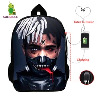 xxxtentacion rapper hip hop backpack women men daily backpack school travel bags for teenager student usb charge laptop backpack