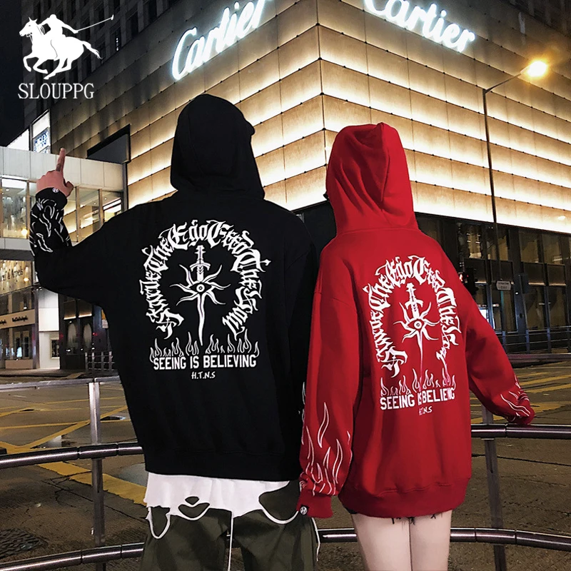 2019 осень зима Harajuku пара Уличная пуловер толстовка с капюшоном оригинальный принт