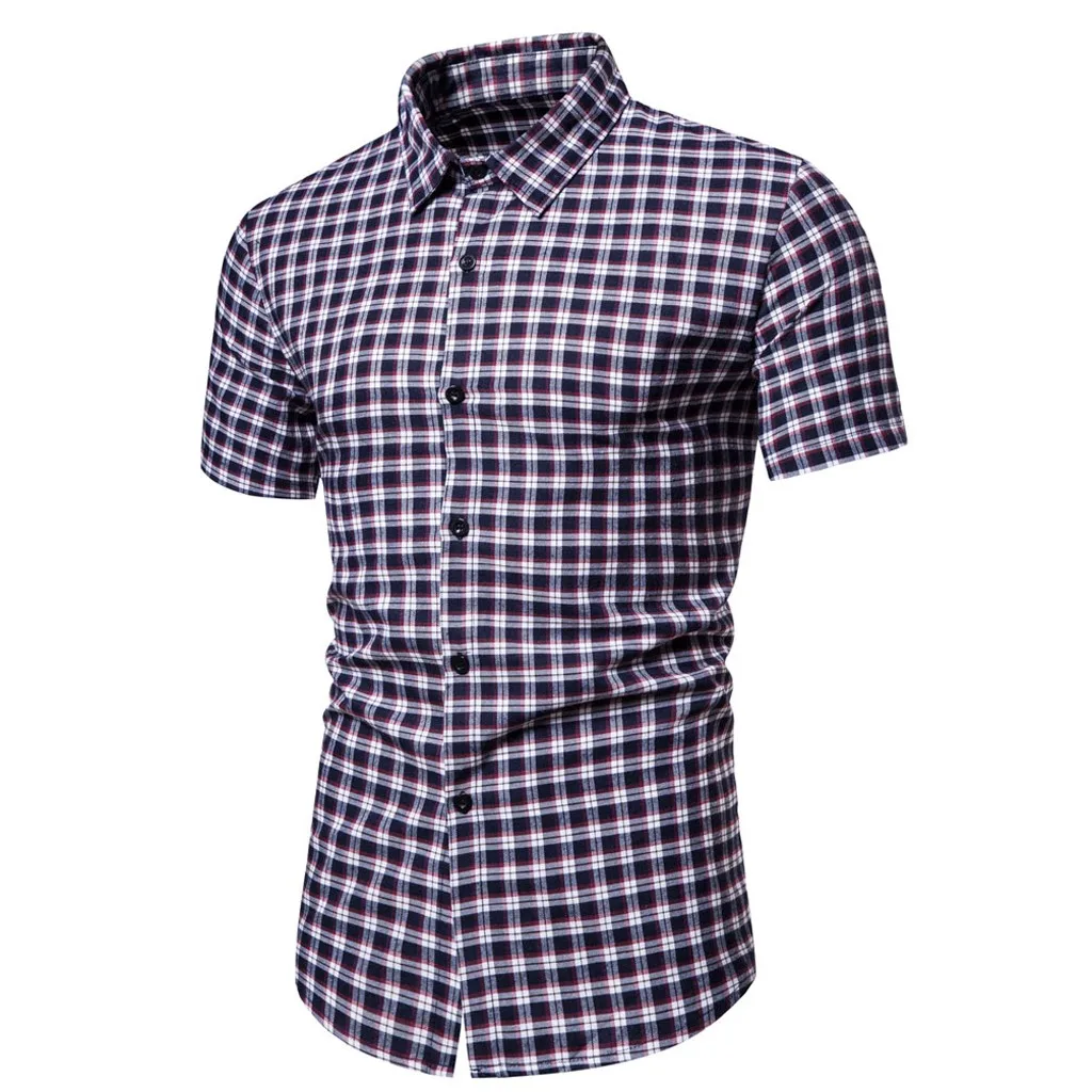 

Mens Fashion Shirts Plaid Printed Business slim fit Casual Splicing Colorful Stripe Short Sleeve fashion Soft Male Shirt #45