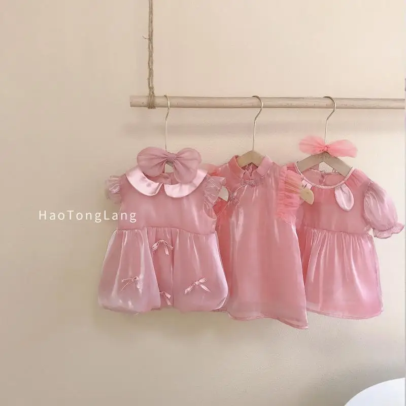 

Baby Girls Pink Tulle Dress with Headband Summer Children Clotheslittle Girl Princess Flower Girl Dresses for Birthday Party