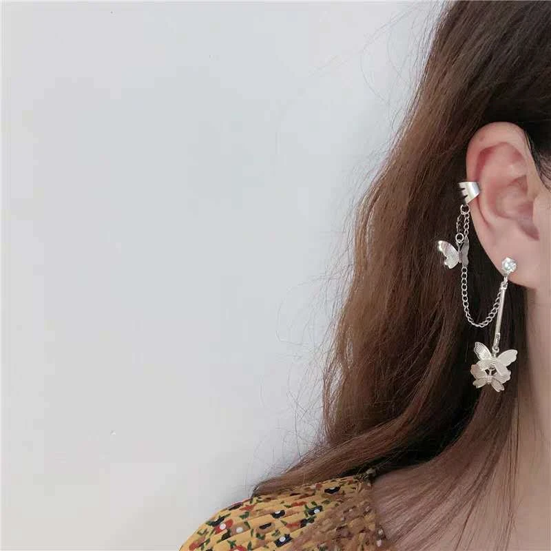 Серьги-клипсы геометрической формы с бабочкой для подростков женские модные