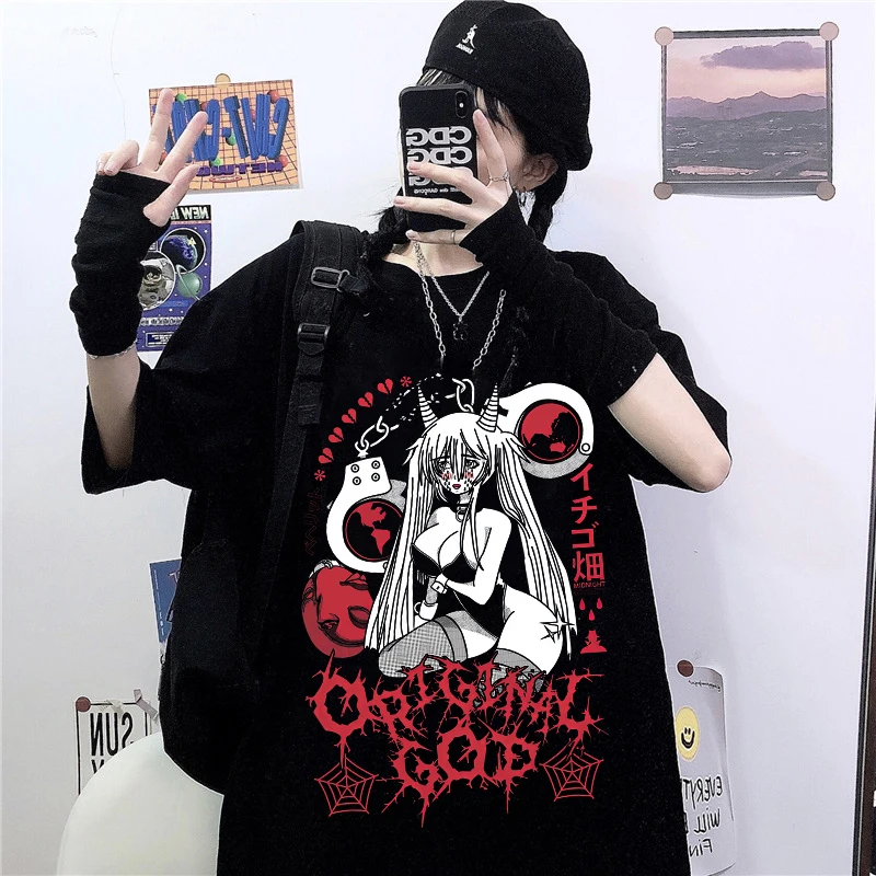 

Summer Goth Women's T-shirt Aesthetic Loose Women's T-shirt Dark Grunge Streetwear Ladies Gothic T-shirt Harajuku Clothing y2k