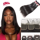 Прямые пряди из натуральных волос, 34 шт., с закрытием, прозрачные, HD, кружевные, 4x4, 5x5, прямые пряди